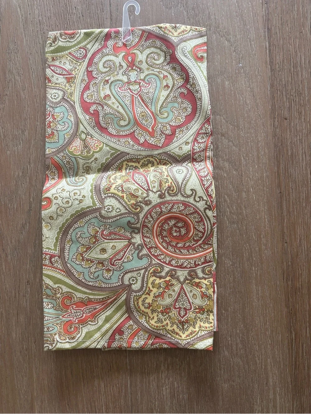 Waverly Paisley Stripe Kitchen Towel in Coral, Sage & Gold